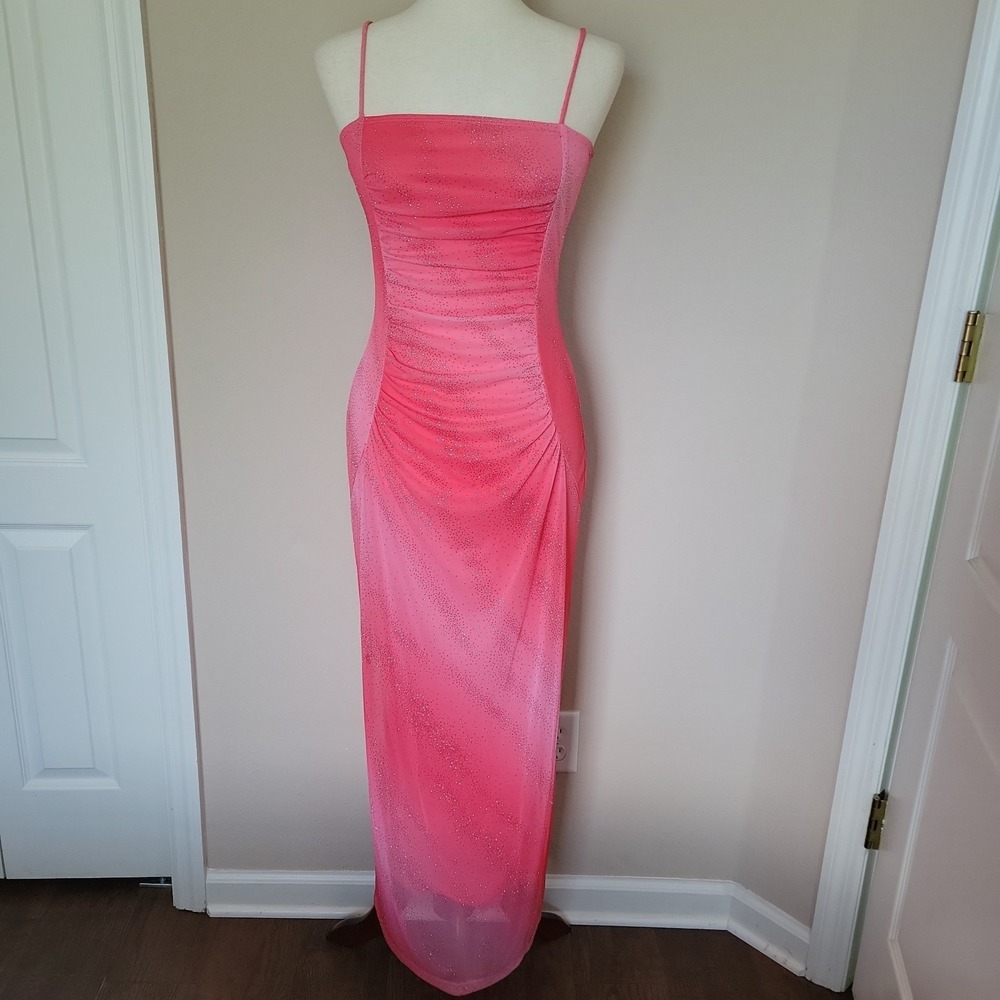 Vintage Taboo Slip Dress Sz S M Pink  Glitter Y2K Indie Sleeze Ruched Prom Party